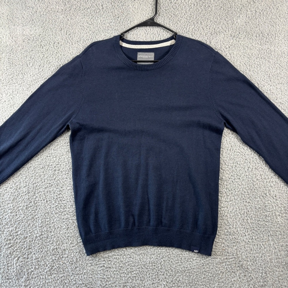 Aeropostale Mens Navy Blue Cotton Wool Blend Crewneck Sweater Size L Large